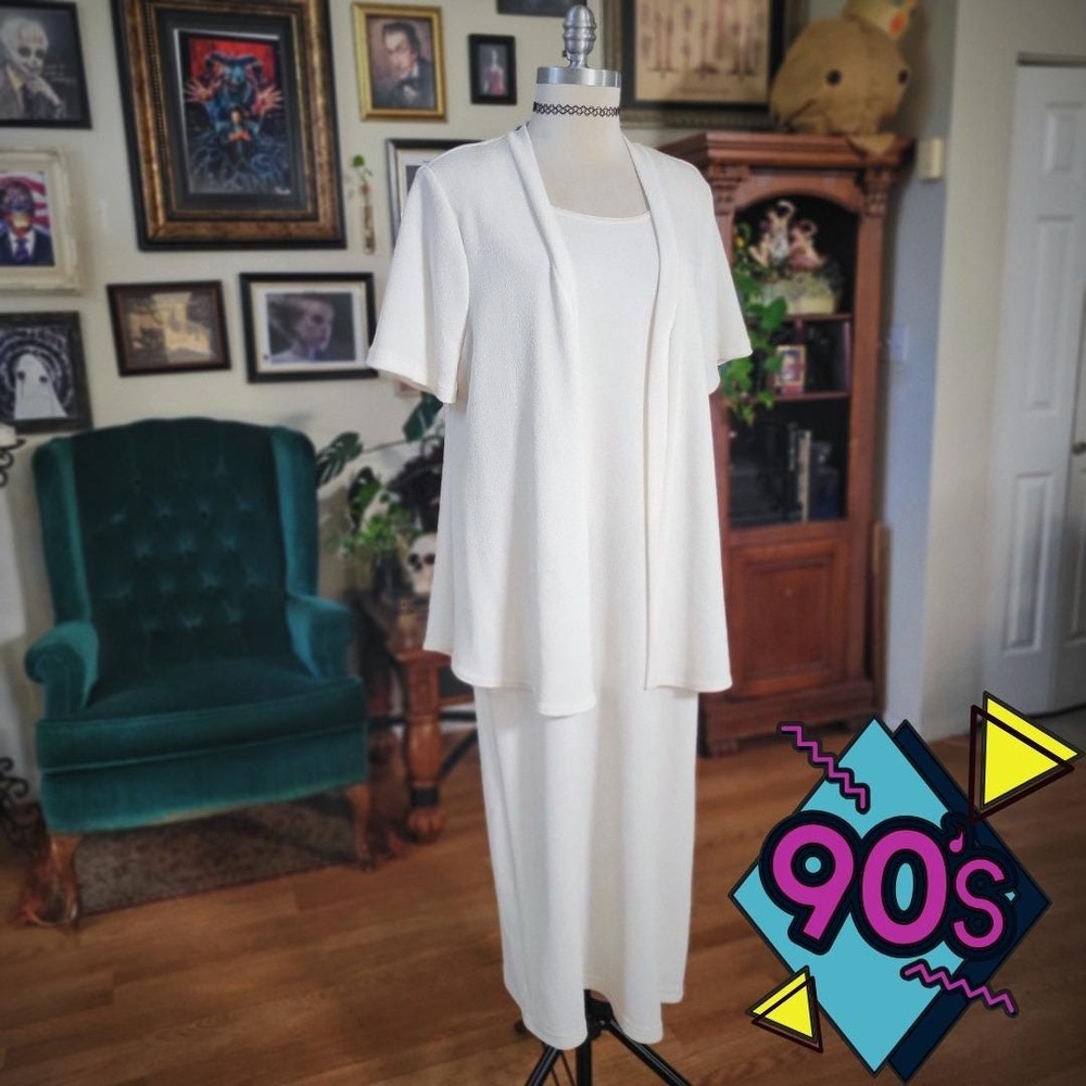 Los Angeles Woman 2 Piece Set Vintage 90s Midi Dress Blazer Cardigan Style Retro
